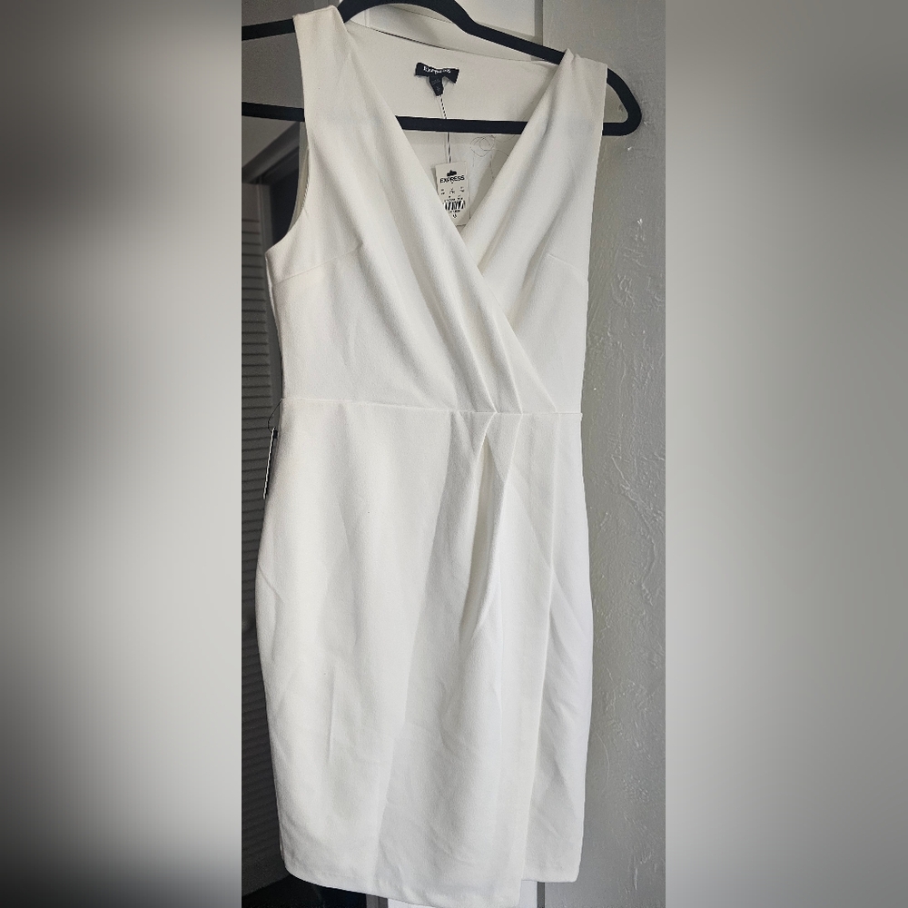 Express White Asymmetrical Pleated Sheath Dress